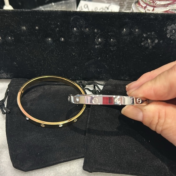 Cubic Zirconia and Screws Designer Inspired Slim Cuff Bracelet-Boutique - Picture 4 of 8